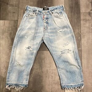 DSQUARED2 Blue Ankle Cropped Distressed Jeans